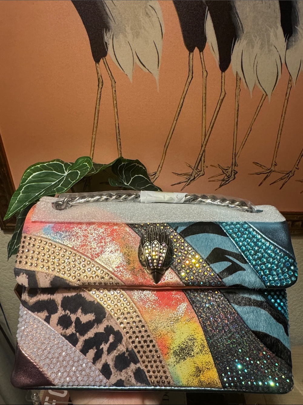 Kurt Geiger Rainbow Crystal Kensington Bag Multi Color Statement Chain